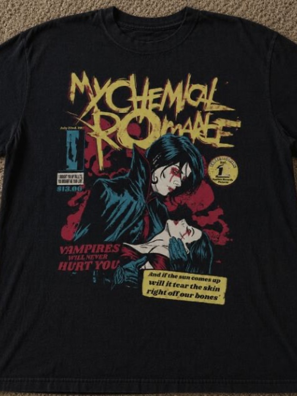 My Chemical Romance Black Graphic Band Tee - Yellow/Red/Blue Print